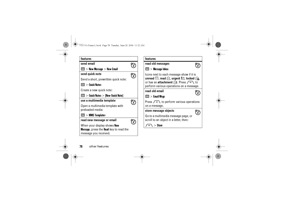 Jabra V3I manual New Message New Email, Quick Notes New Quick Note, MMS Templates, Message Inbox, Email Msgs 