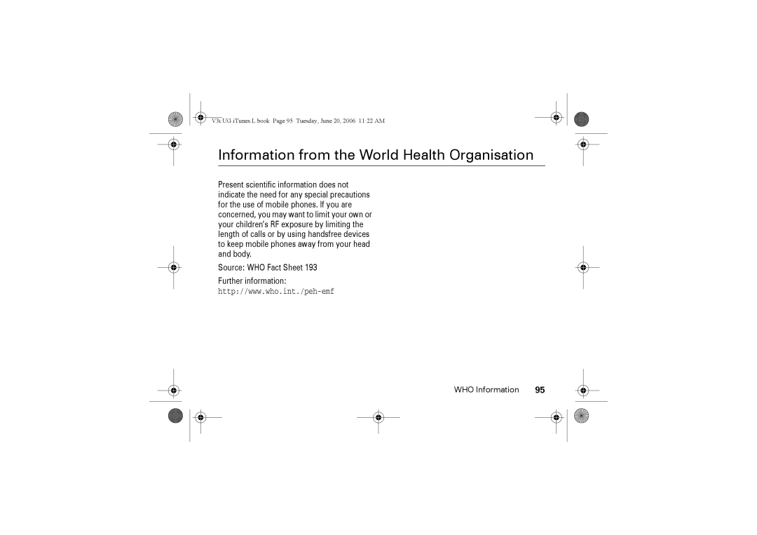 Jabra V3I manual Information from the World Health Organisation, WHO Information 