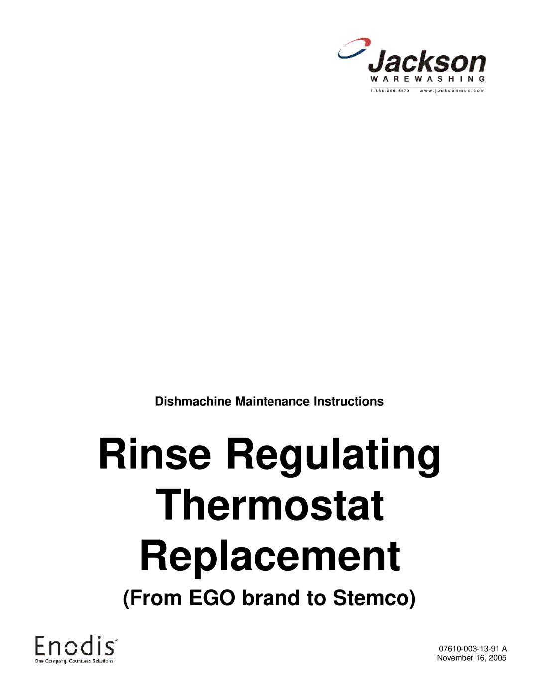 Jackson Rinse Regulating Thermostat Replacement, 07610-003-13-91 A manual 