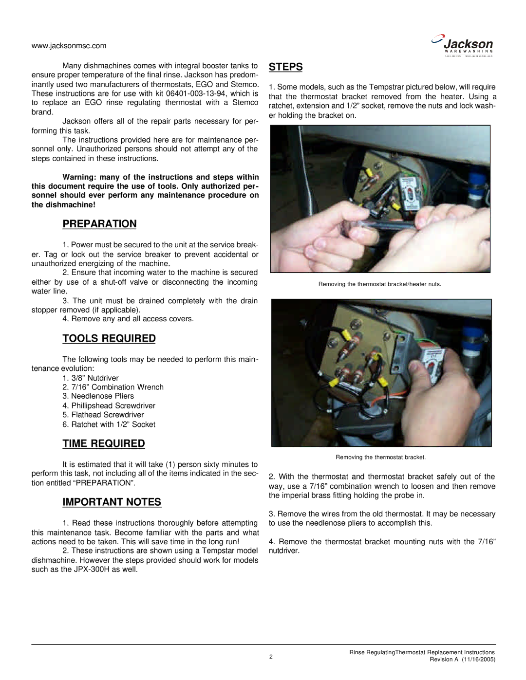 Jackson 07610-003-13-91 A manual Preparation, Tools Required, Time Required, Important Notes, Steps 