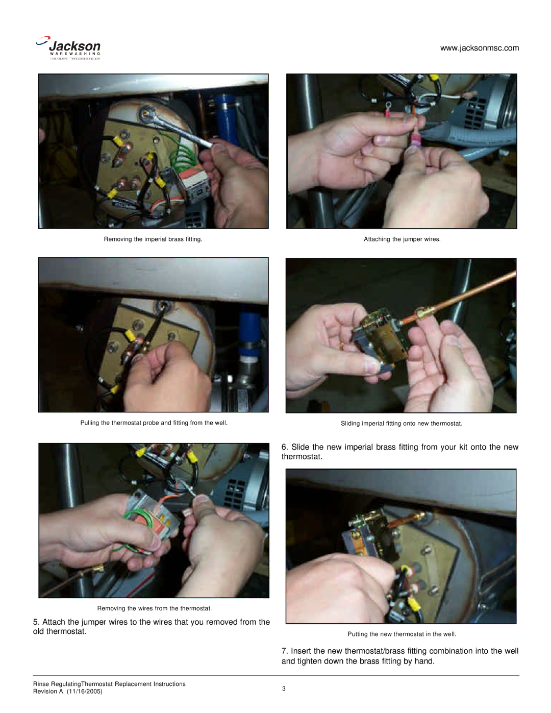 Jackson Rinse Regulating Thermostat Replacement, 07610-003-13-91 A manual Removing the wires from the thermostat 