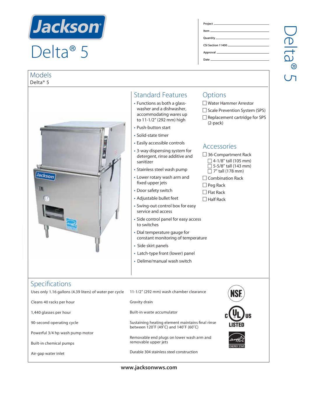 Jackson 07610-003-61-07 specifications Accessories, Speciﬁcations 