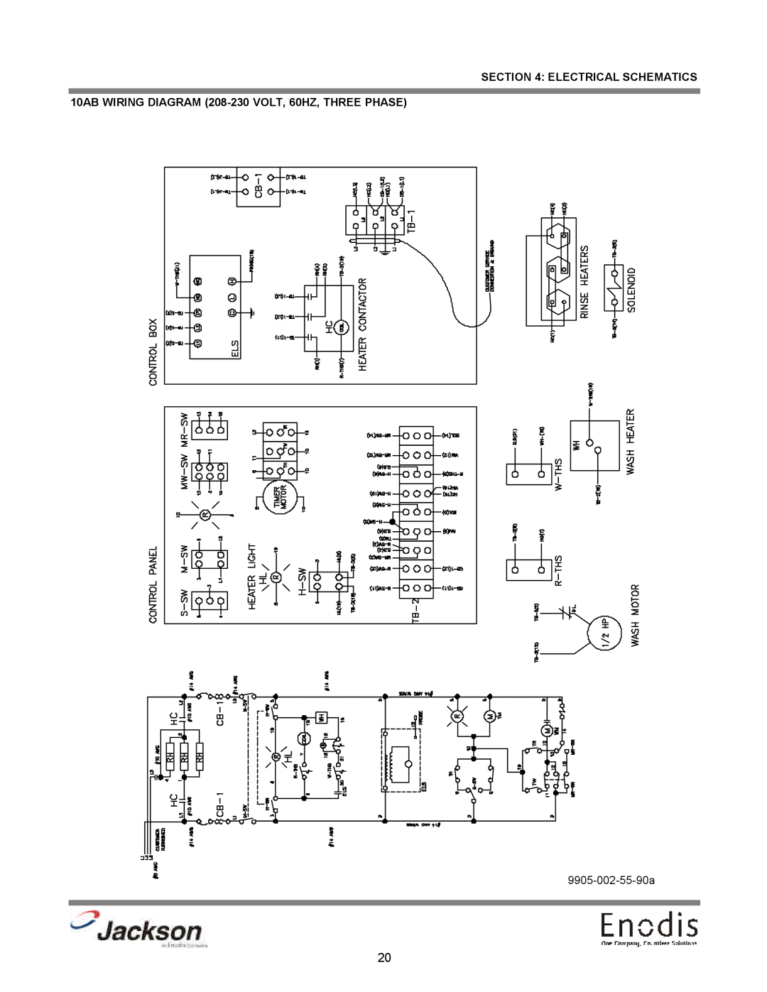 Jackson 10APRB, 10U Electrical Schematics, 10AB WIRING DIAGRAM 208-230 VOLT, 60HZ, THREE PHASE, 9905-002-55-90a 