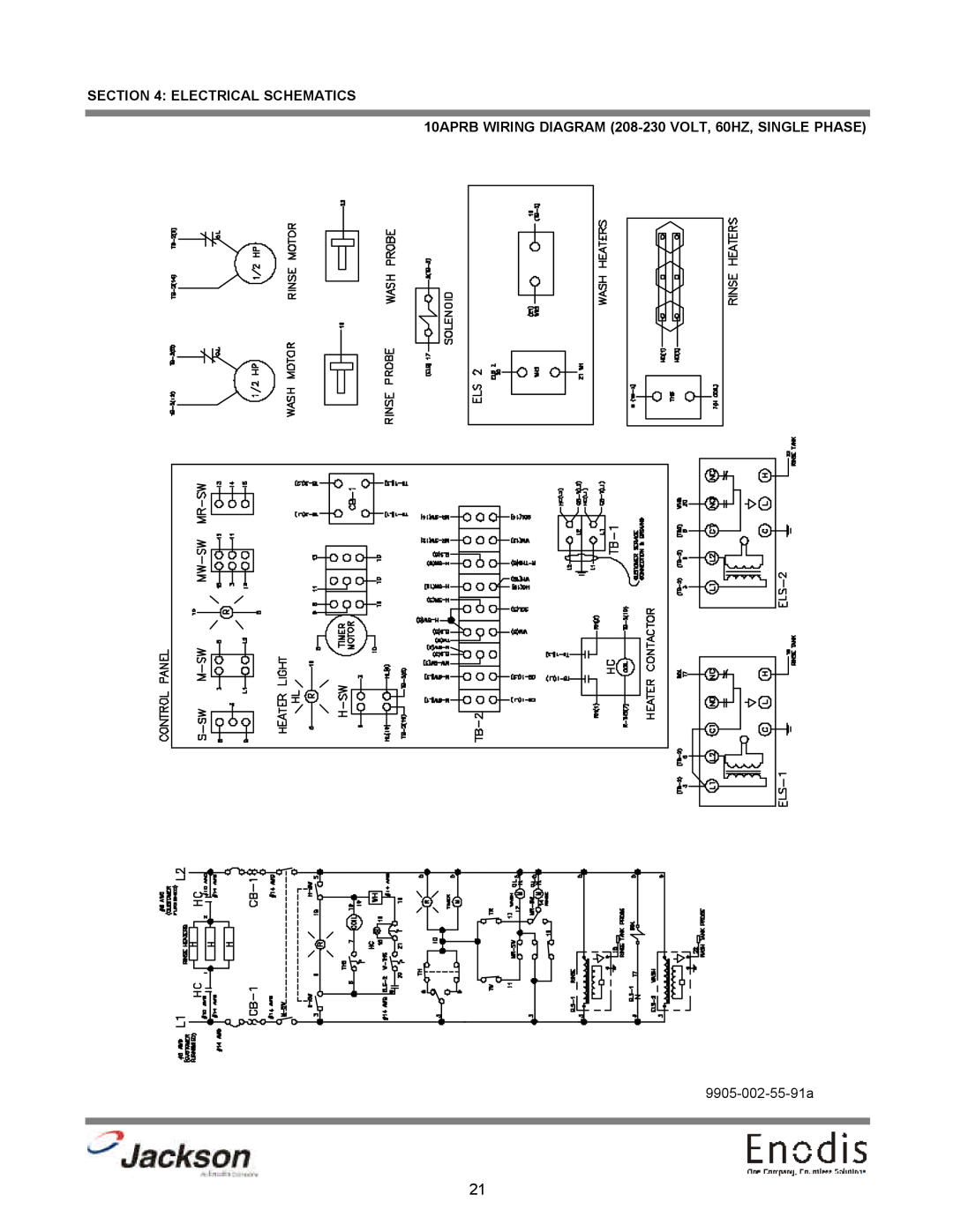 Jackson 10AB, 10U Electrical Schematics, 10APRB WIRING DIAGRAM 208-230 VOLT, 60HZ, SINGLE PHASE, 9905-002-55-91a 