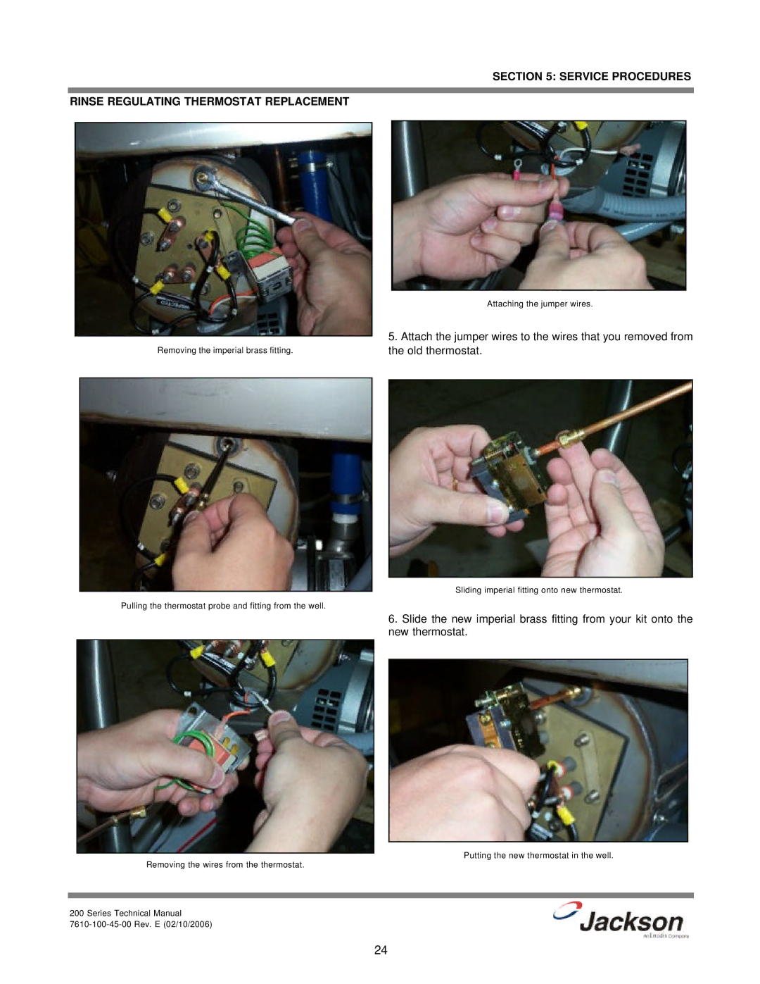 Jackson 200S, 200LT, 200B technical manual Service Procedures Rinse Regulating Thermostat Replacement 