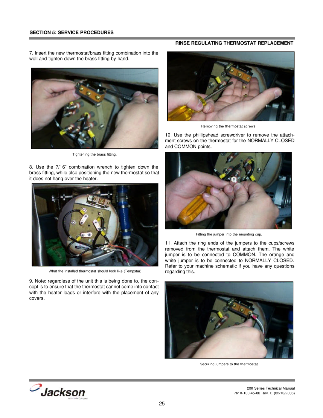 Jackson 200LT, 200S, 200B technical manual Tightening the brass fitting 