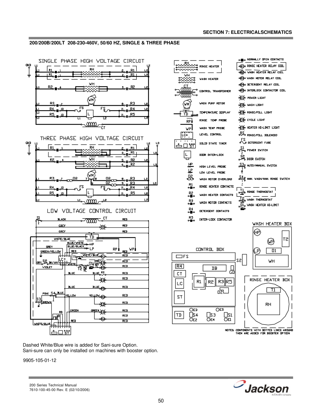 Jackson 200S Electricalschematics, 200/200B/200LT 208-230-460V, 50/60 HZ, SINGLE & THREE PHASE, 9905-105-01-12 