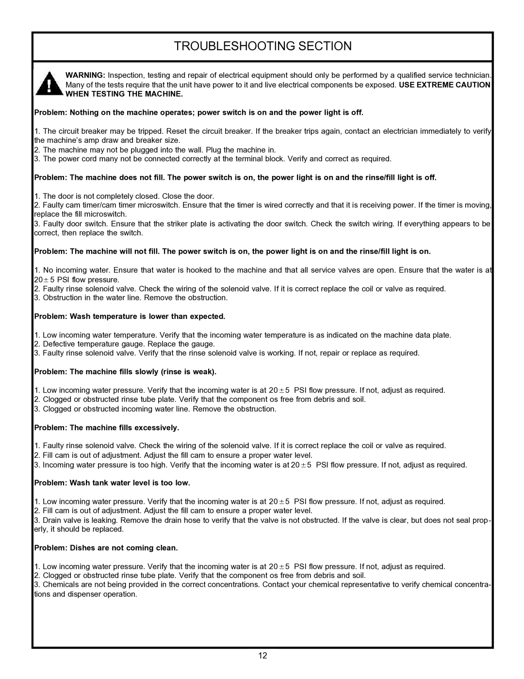 Jackson 24LTP, 24 LT technical manual Troubleshooting Section, When Testing the Machine 