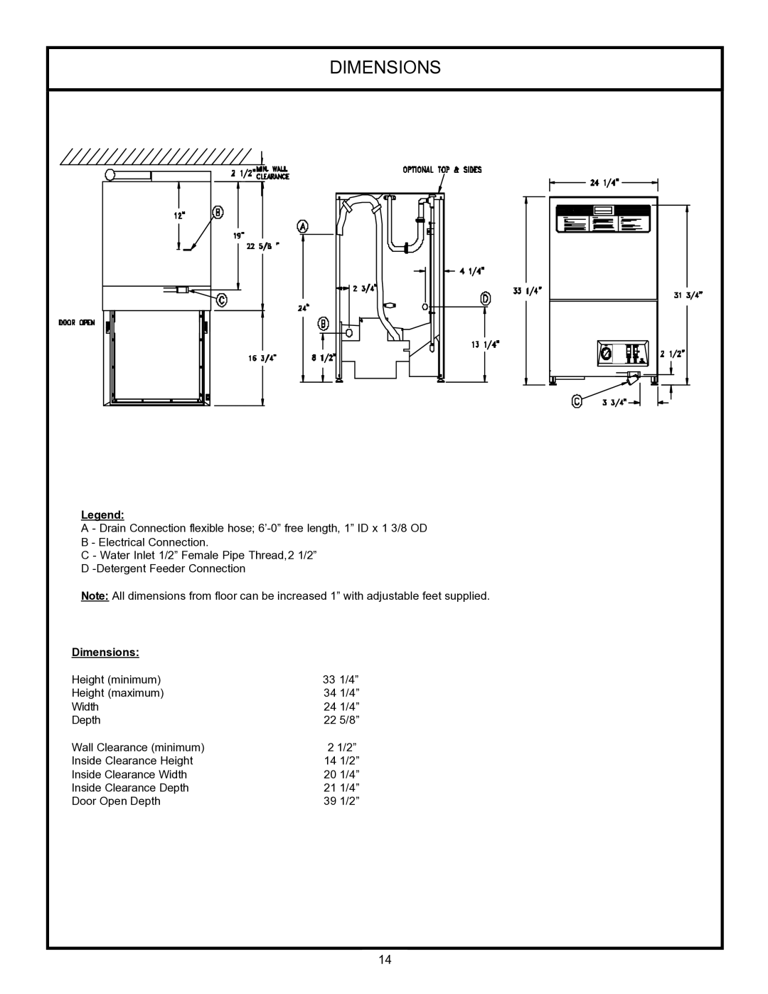 Jackson 24LTP, 24 LT technical manual Dimensions 