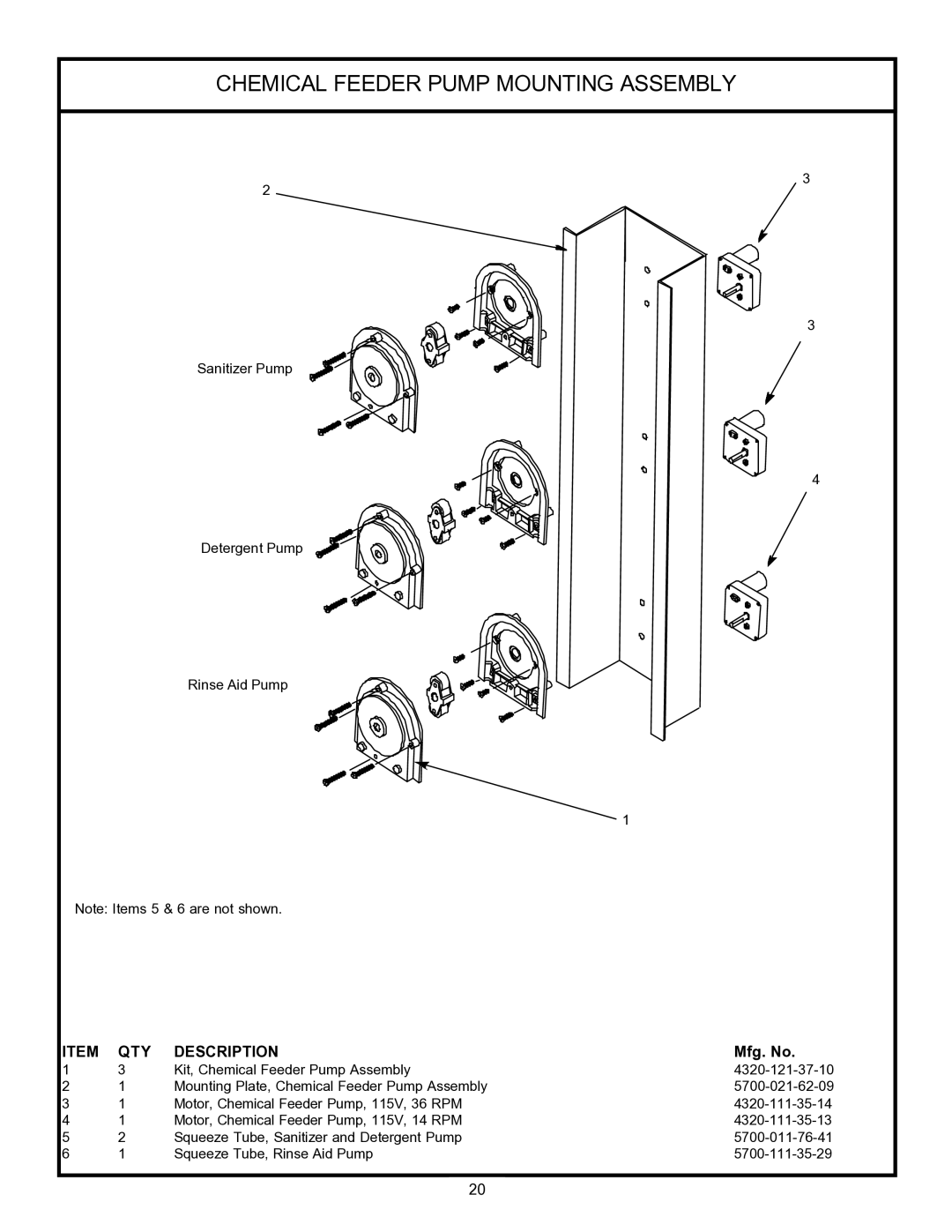 Jackson 24LTP, 24 LT technical manual Chemical Feeder Pump Mounting Assembly 