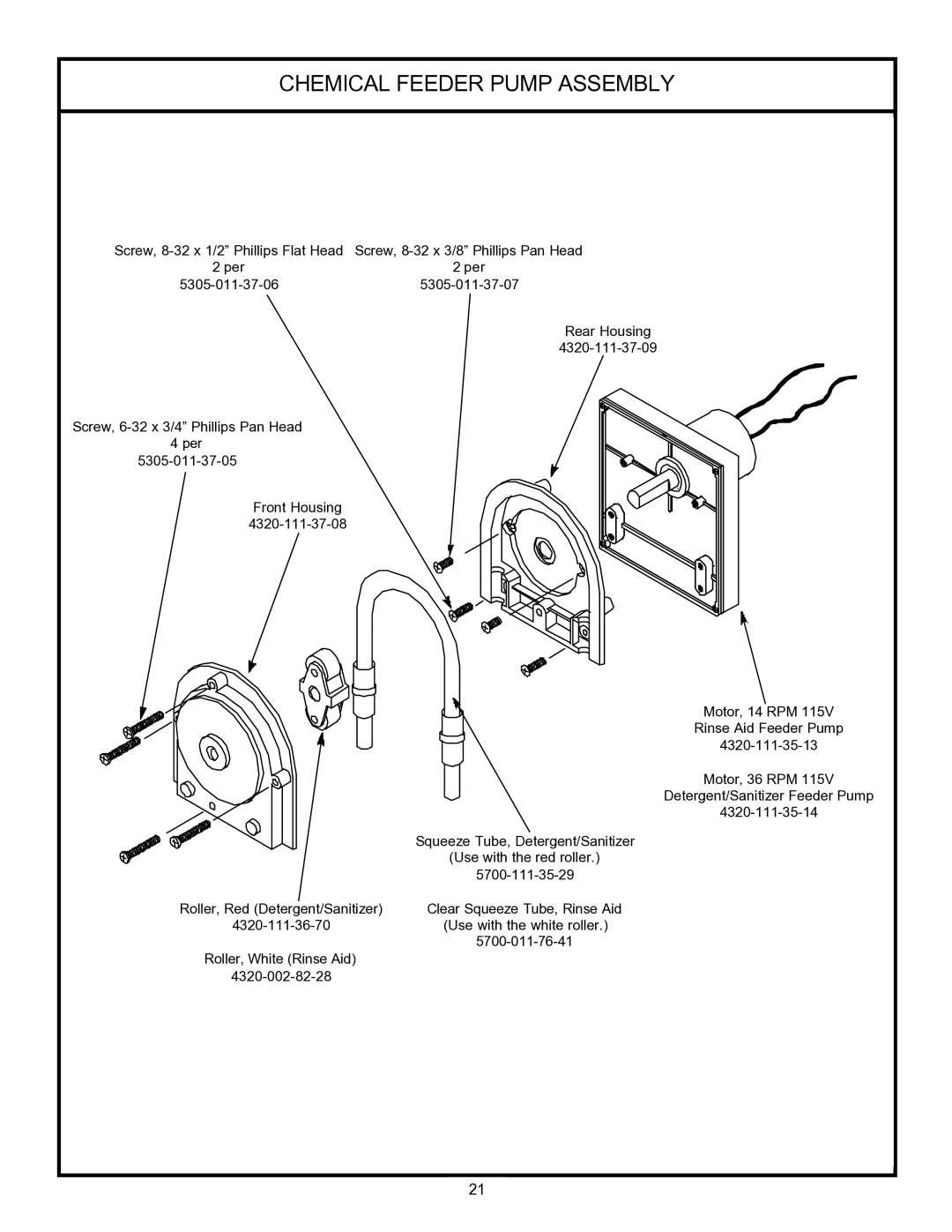 Jackson 24 LT, 24LTP technical manual Chemical Feeder Pump Assembly 