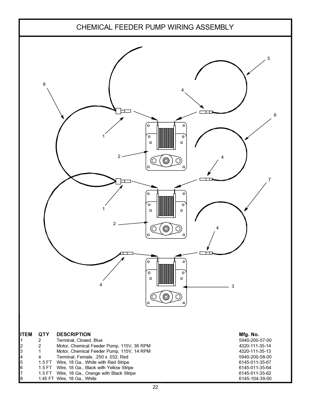 Jackson 24LTP, 24 LT technical manual Chemical Feeder Pump Wiring Assembly 