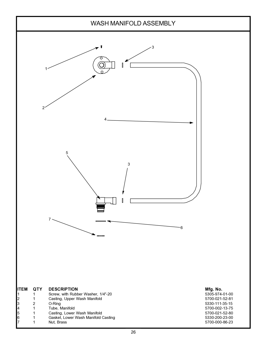 Jackson 24LTP, 24 LT technical manual Wash Manifold Assembly 