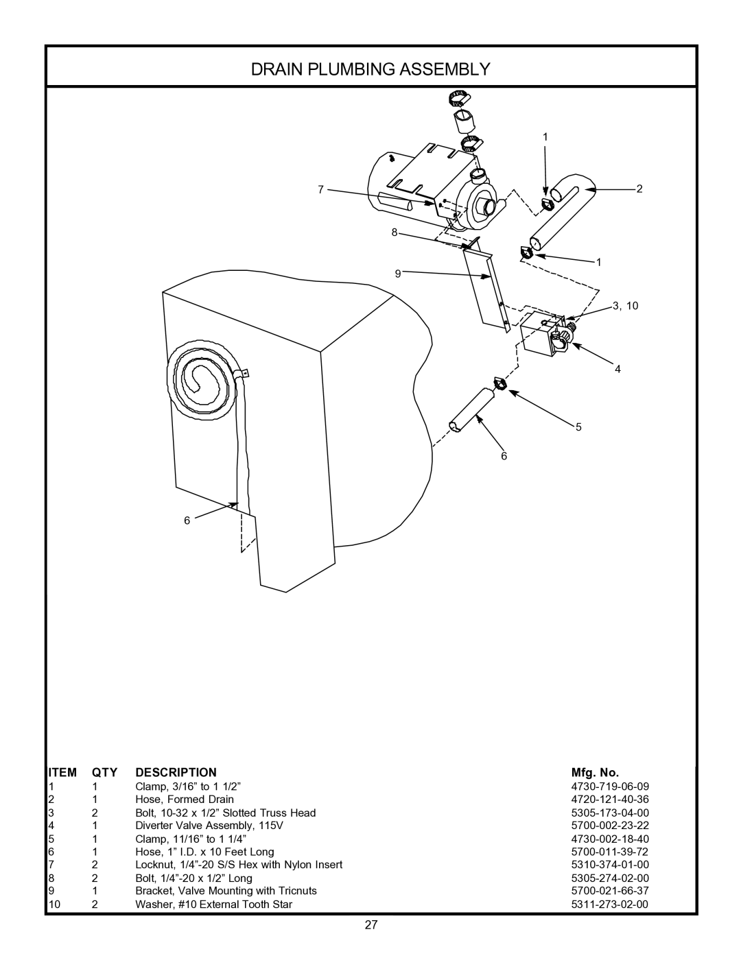 Jackson 24 LT, 24LTP technical manual Drain Plumbing Assembly 