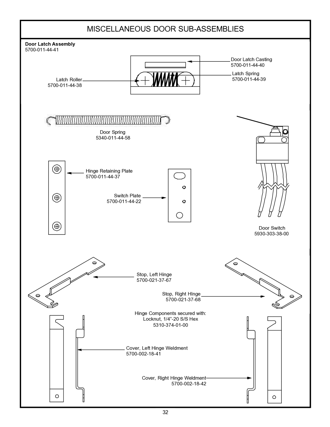 Jackson 24LTP, 24 LT technical manual Miscellaneous Door SUB-ASSEMBLIES, Door Latch Assembly 