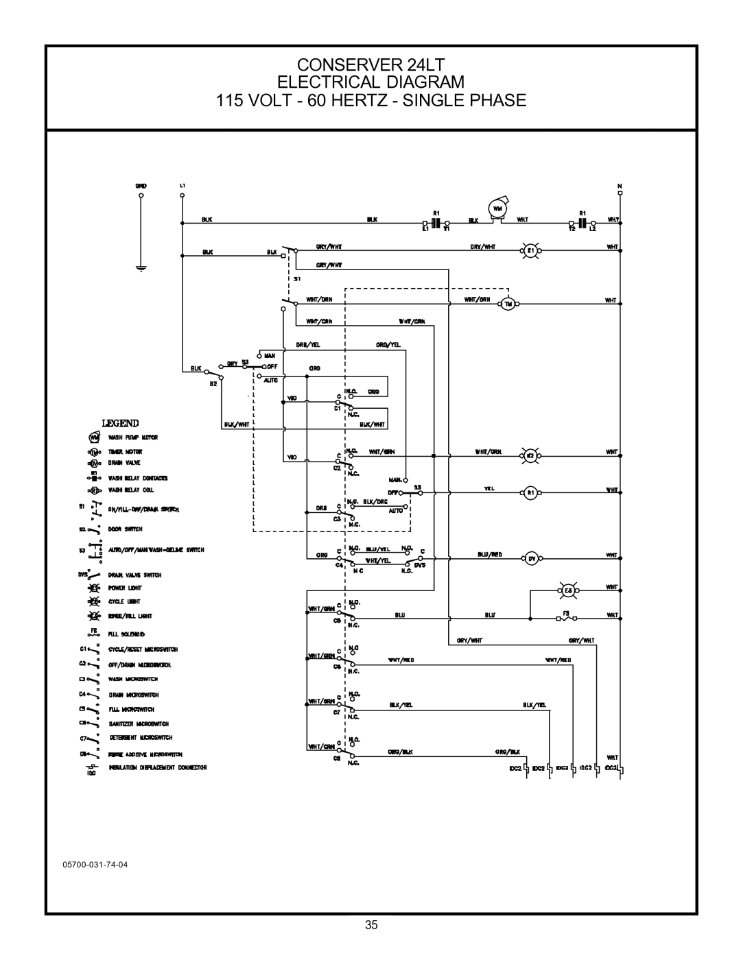 Jackson 24 LT, 24LTP technical manual Conserver 24LT Electrical Diagram Volt 60 Hertz Single Phase 