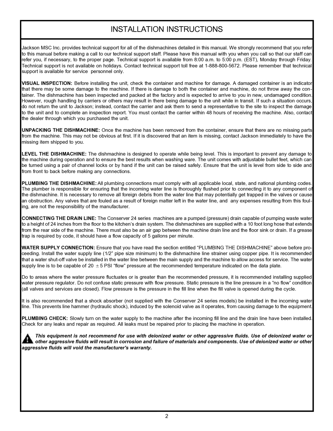 Jackson 24LTP, 24 LT technical manual Installation Instructions 