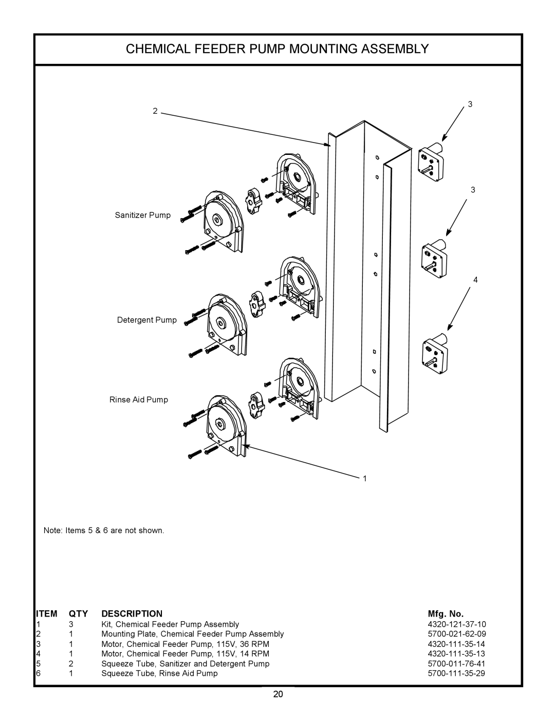 Jackson 24LTP, 24 LT technical manual Chemical Feeder Pump Mounting Assembly, Description, Mfg. No 