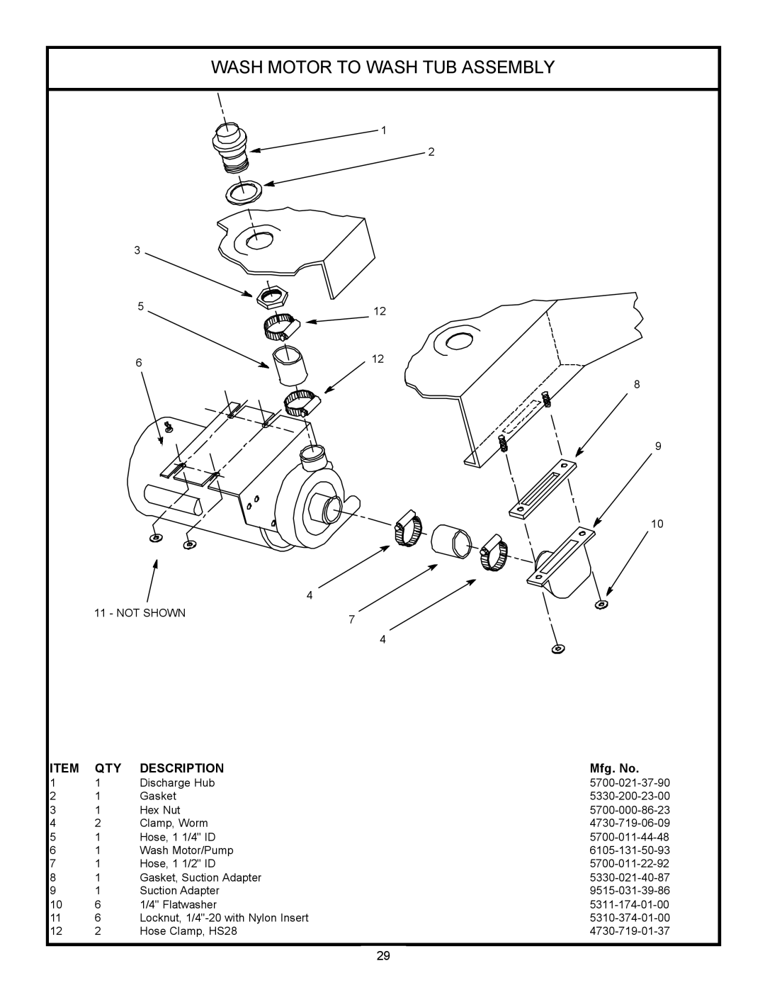 Jackson 24 LT, 24LTP technical manual Wash Motor To Wash Tub Assembly, Description, Mfg. No 