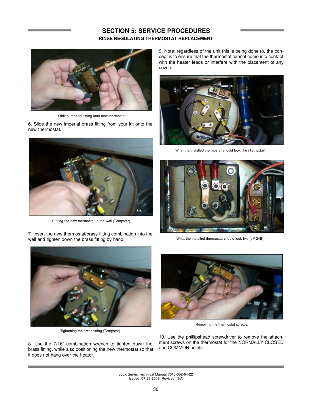 Jackson 300XS, 300XLT, 300XN technical manual Sliding imperial fitting onto new thermostat 