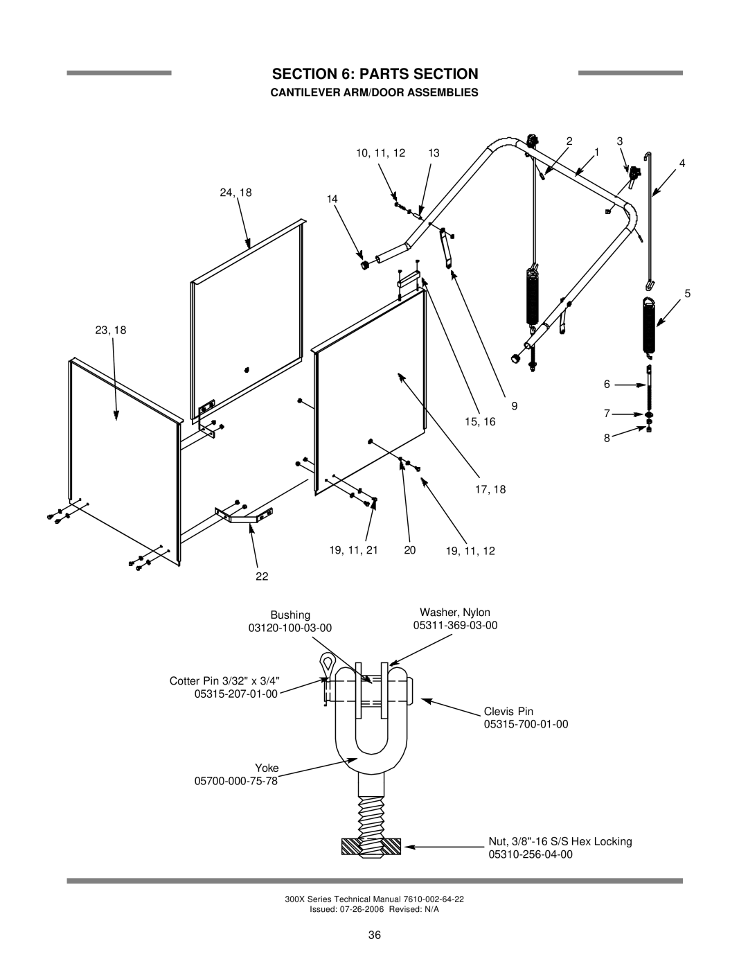 Jackson 300XLT, 300XS, 300XN technical manual Cantilever ARM/DOOR Assemblies 