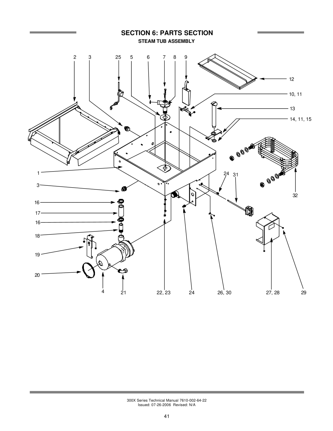 Jackson 300XN, 300XS, 300XLT technical manual Steam TUB Assembly 