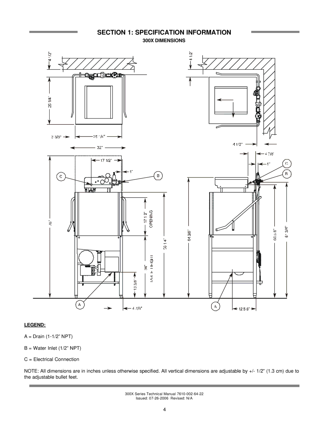 Jackson 300XLT, 300XS, 300XN technical manual 300X Dimensions 