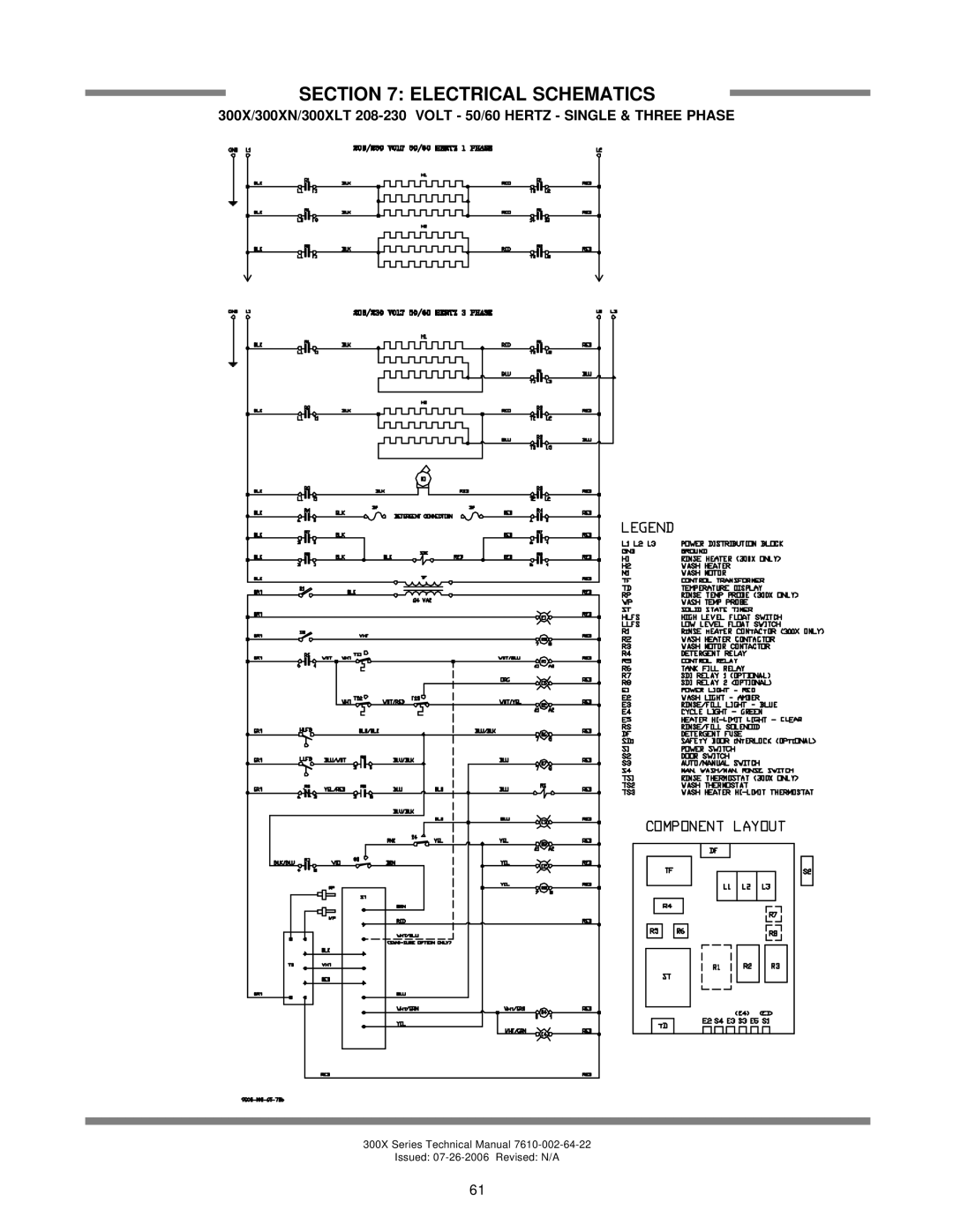 Jackson Electrical Schematics, 300X/300XN/300XLT 208-230 VOLT - 50/60 HERTZ - SINGLE & THREE PHASE, Issued, Revised N/A 