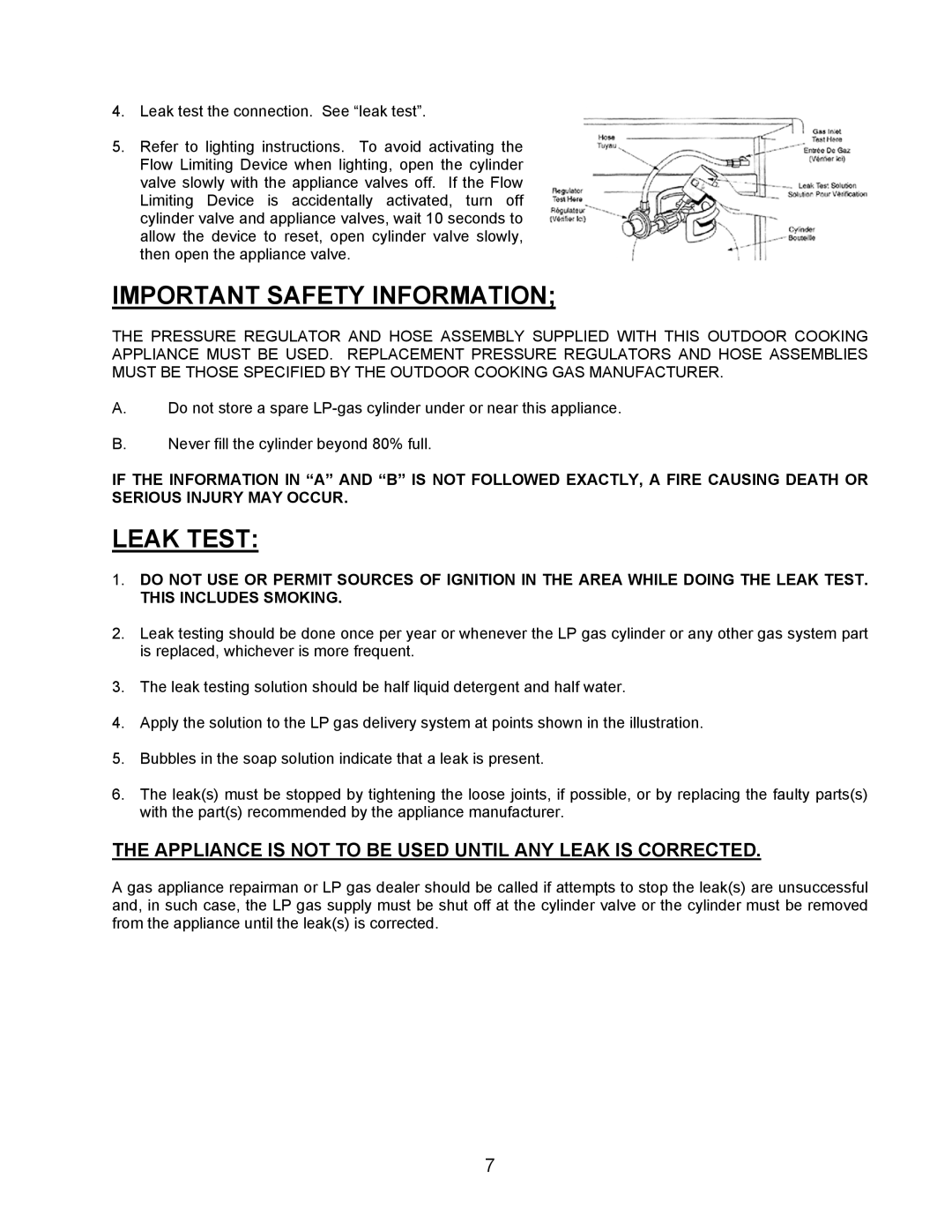 Jackson 850BI Series, 700 Series, 700BI Series owner manual Important Safety Information, Leak Test 