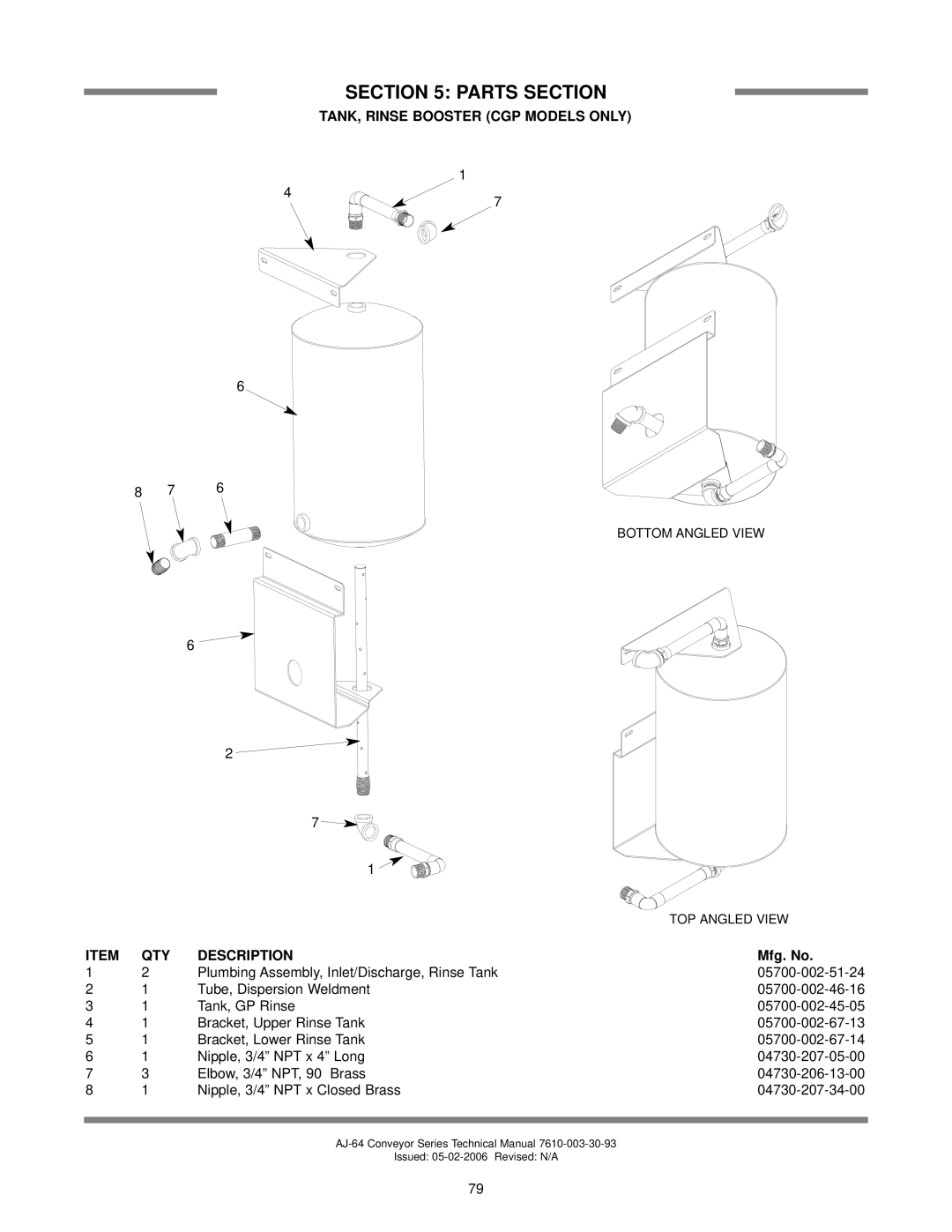 Jackson AJ-100 manual TANK, Rinse Booster CGP Models only 