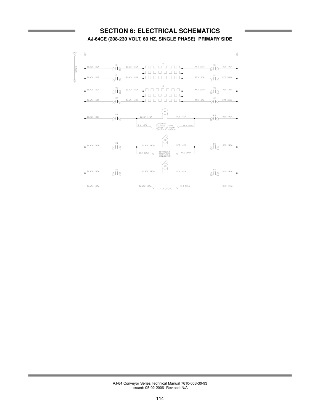 Jackson AJ-100 manual Electrical Schematics, AJ-64CE 208-230 VOLT, 60 HZ, Single Phase Primary Side 