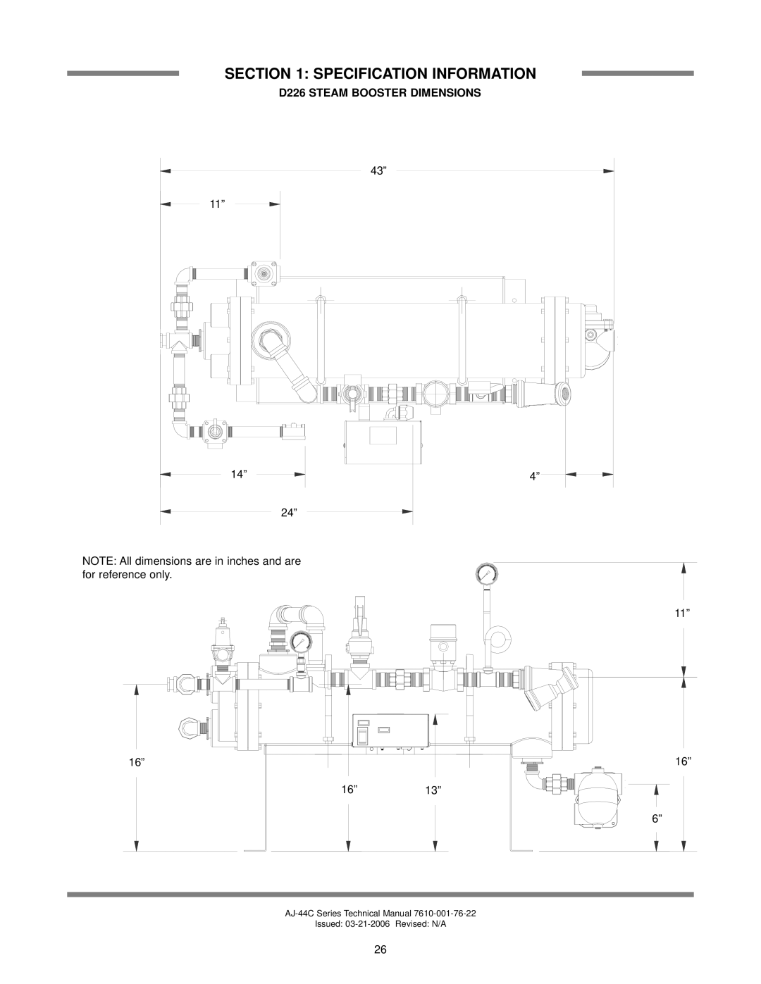 Jackson AJ-44 technical manual D226 Steam Booster Dimensions 