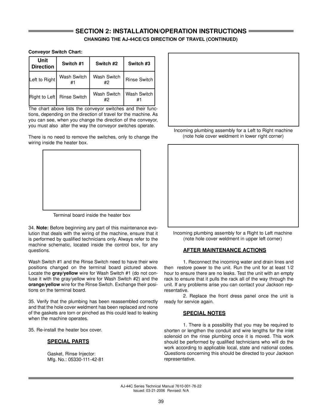 Jackson AJ-44 technical manual Special Parts 