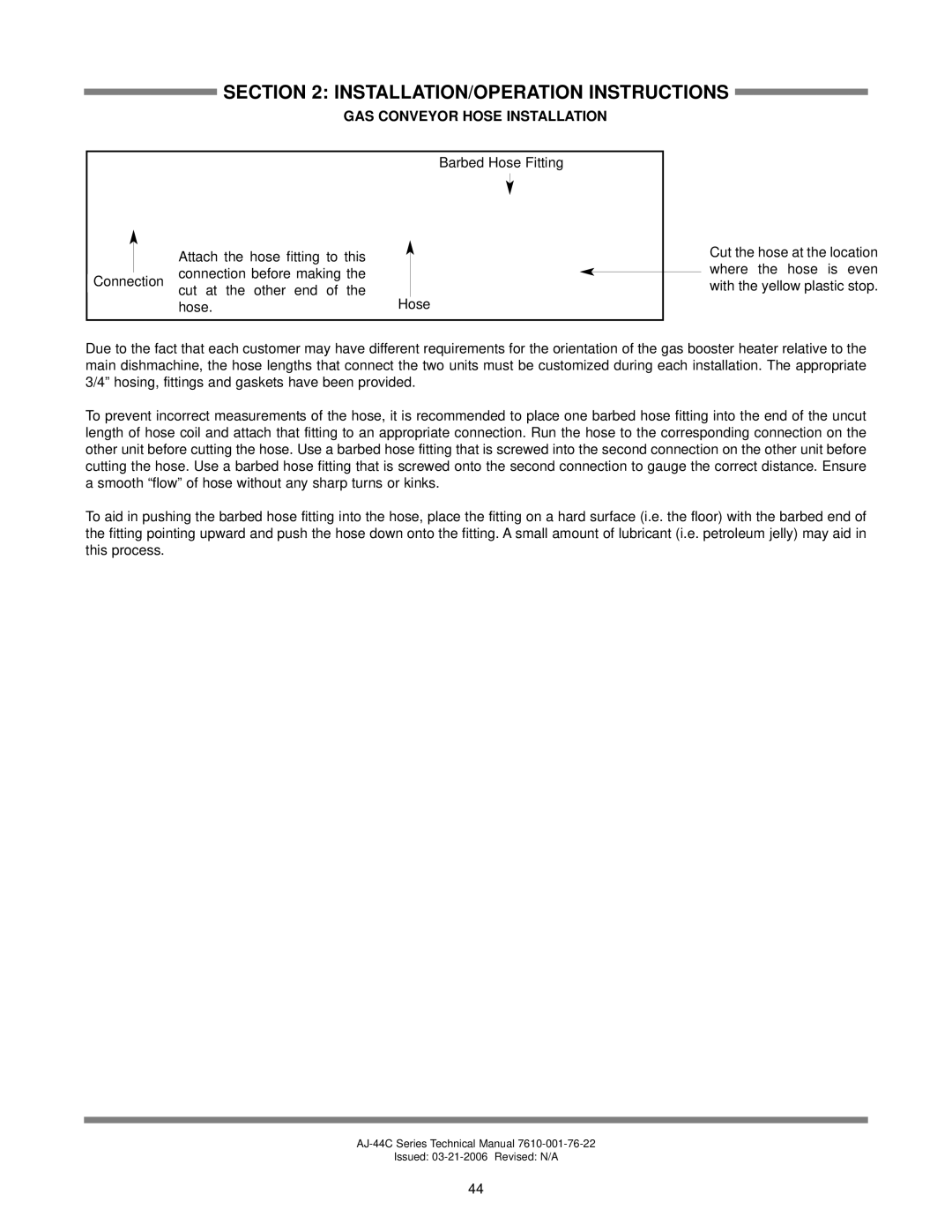 Jackson AJ-44 technical manual GAS Conveyor Hose Installation 