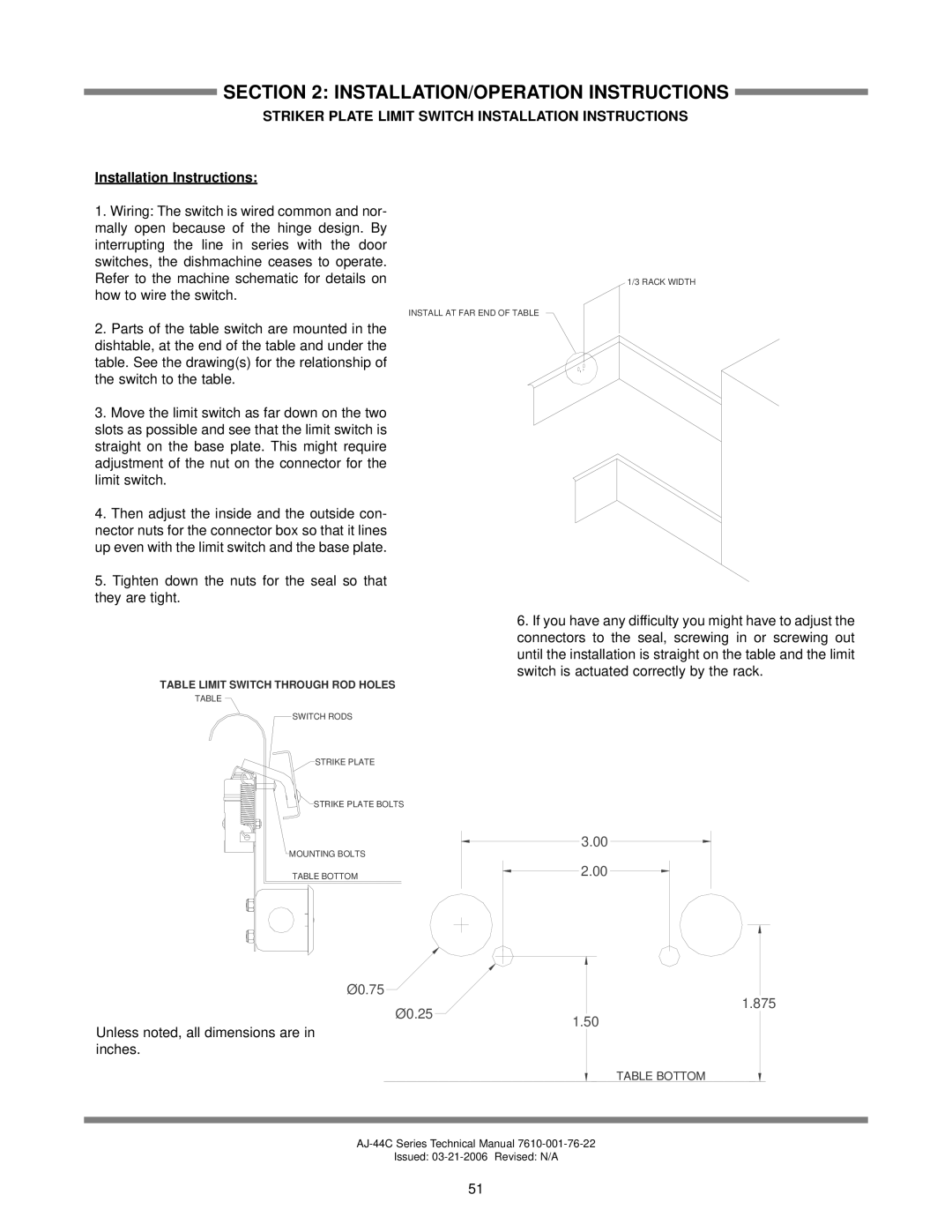 Jackson AJ-44 technical manual Striker Plate Limit Switch Installation Instructions 