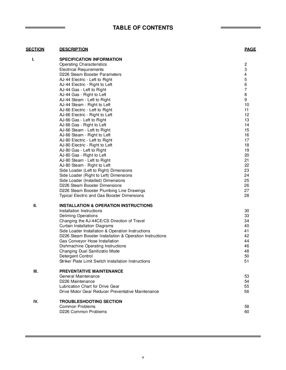 Jackson AJ-44 technical manual Table of Contents 