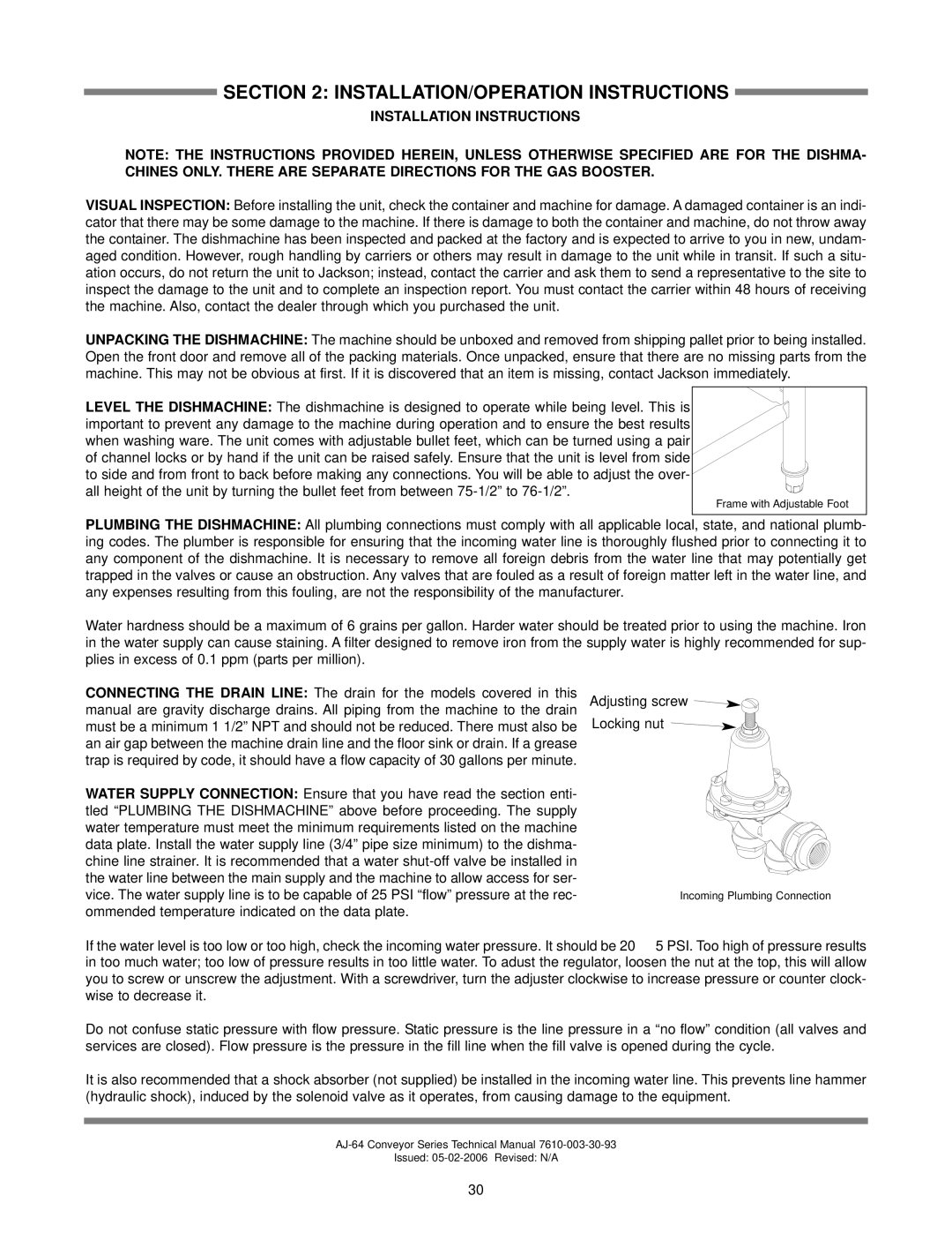 Jackson AJ-100CGP, AJ-86CGP, AJ-64CS, AJ-64CE, AJ-86CS, aj-86ce INSTALLATION/OPERATION Instructions, Installation Instructions 