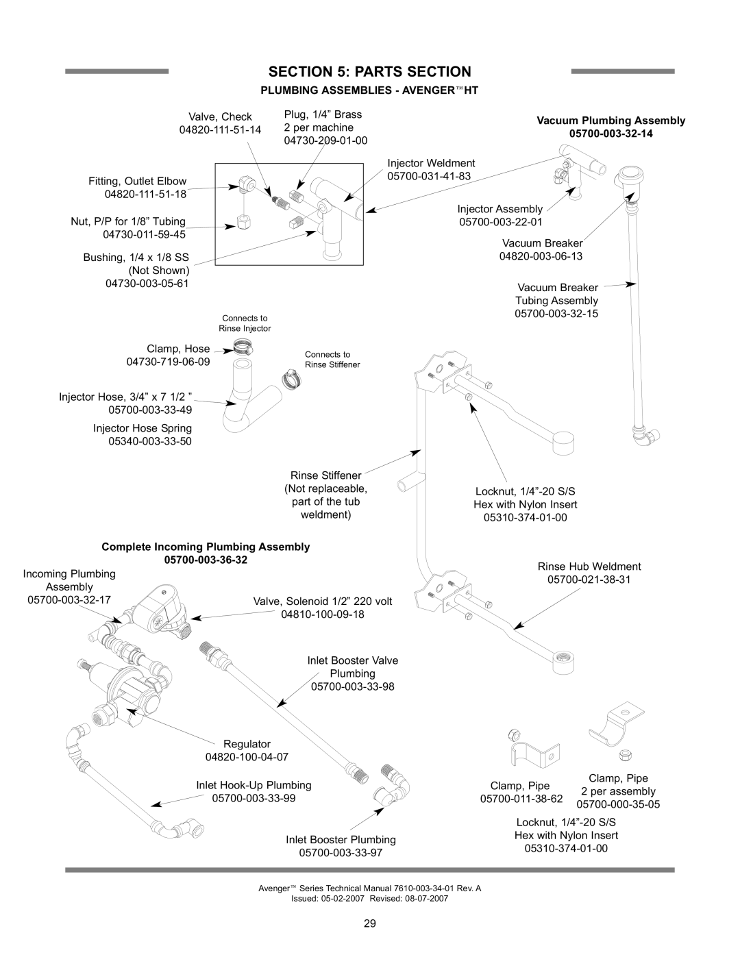 Jackson Avenger HT, Avenger LT technical manual Plumbing Assemblies Avengerht, Vacuum Plumbing Assembly 05700-003-32-14 
