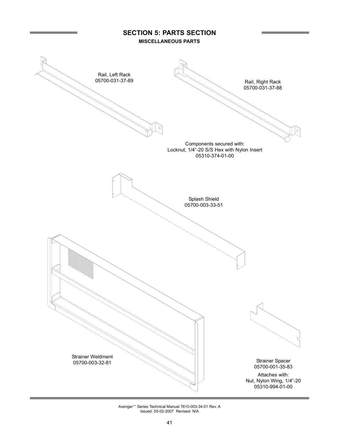 Jackson Avenger HT, Avenger LT technical manual Miscellaneous Parts 