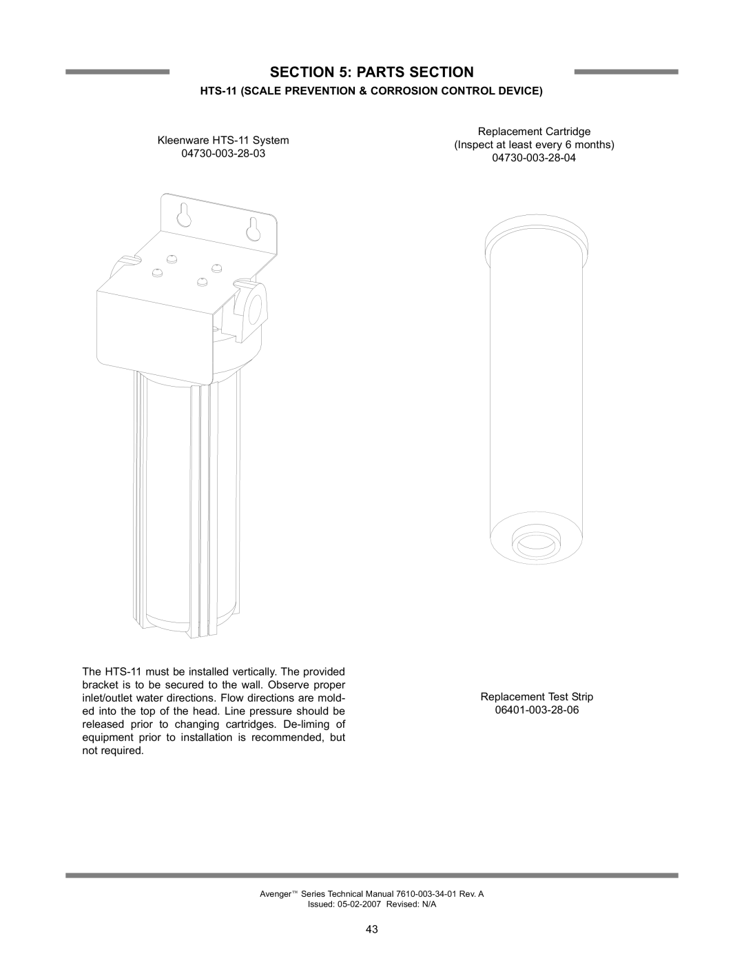 Jackson Avenger HT, Avenger LT technical manual HTS-11 Scale Prevention & Corrosion Control Device 