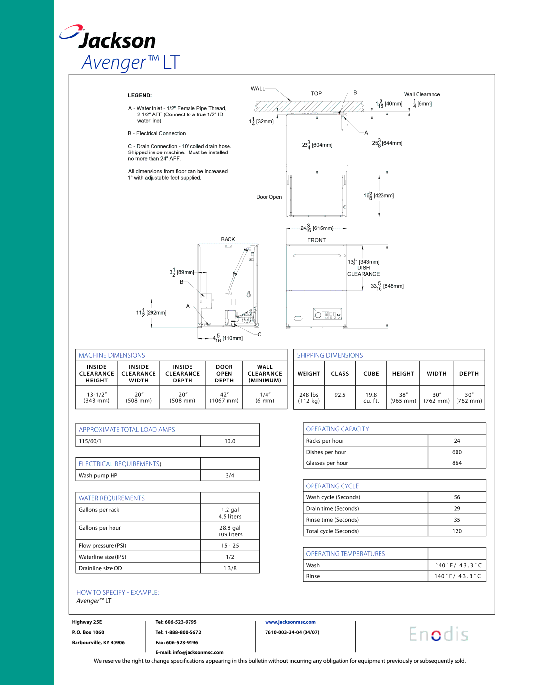 Jackson Avenger LT specifications Jackson 