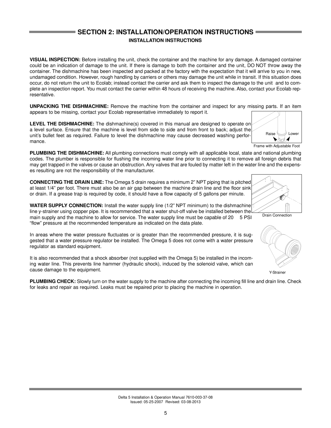 Jackson Chemical Sanitizing Dishmachine technical manual INSTALLATION/OPERATION Instructions, Installation Instructions 