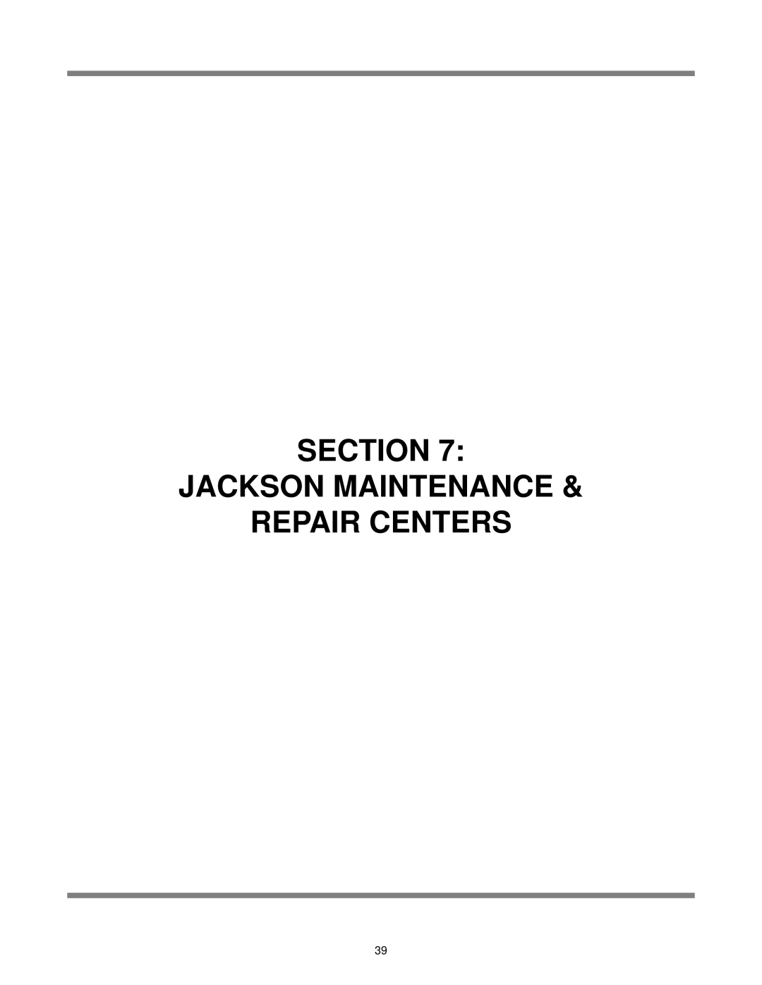Jackson Chemical Sanitizing Dishmachine technical manual Section Jackson Maintenance Repair Centers 