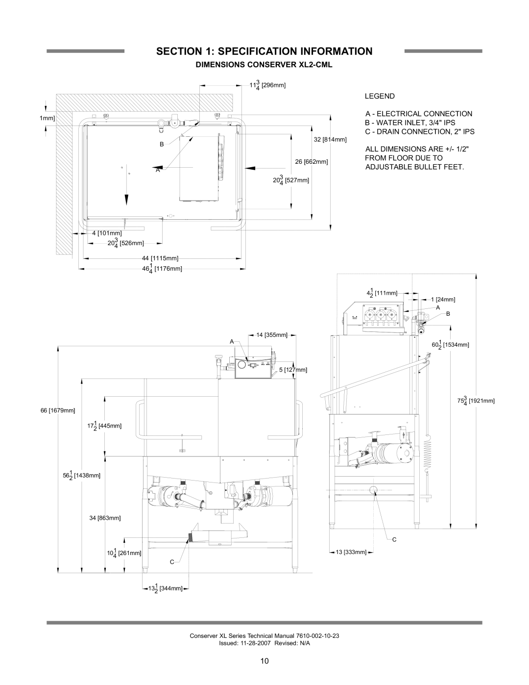 Jackson CONSERVER XL2, CONSERVER AXL2-CMR, CONSERVER AXL2-CML, CONSEVER XL2-CMR, CONSEVER AXL Dimensions Conserver XL2-CML 