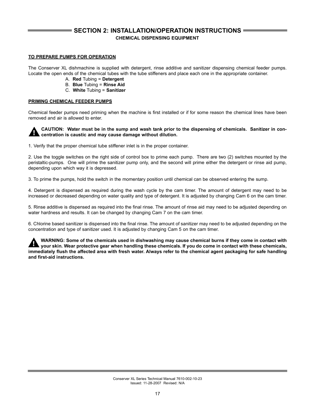 Jackson CONSERVER XL2, CONSERVER AXL2-CMR, CONSERVER AXL2-CML Priming Chemical Feeder Pumps, First-aid instructions 