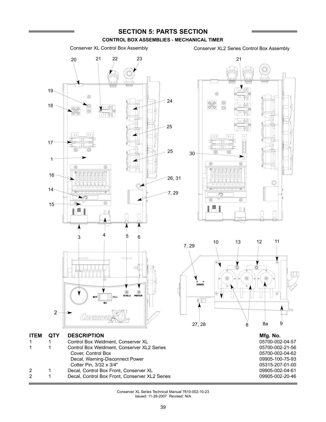 Jackson CONSEVER AXL, CONSERVER XL2, CONSERVER AXL2-CMR, CONSERVER AXL2-CML Control BOX Assemblies Mechanical Timer 