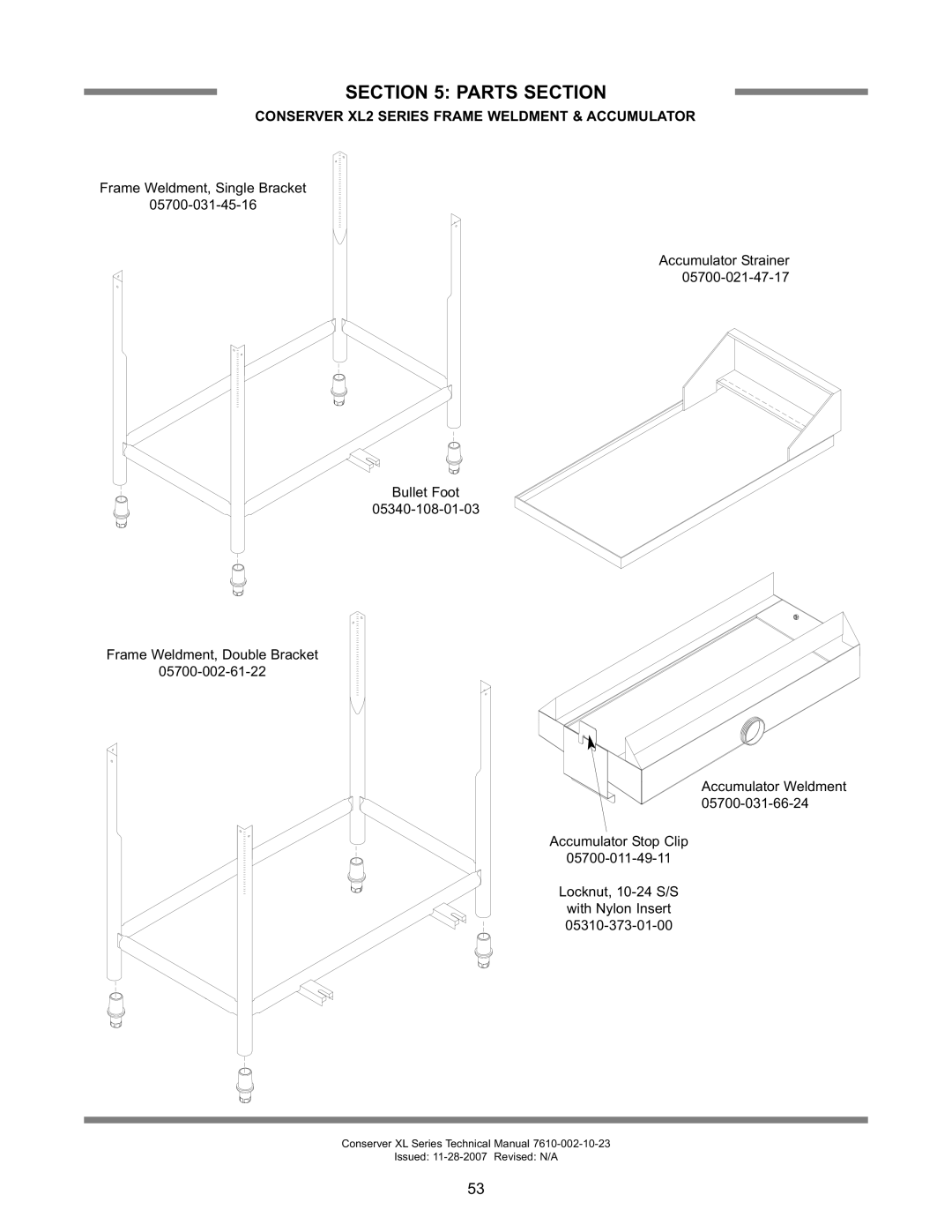 Jackson CONSEVER XL2-CMR, CONSERVER AXL2, CONSERVER XL2, CONSEVER AXL Conserver XL2 Series Frame Weldment & Accumulator 