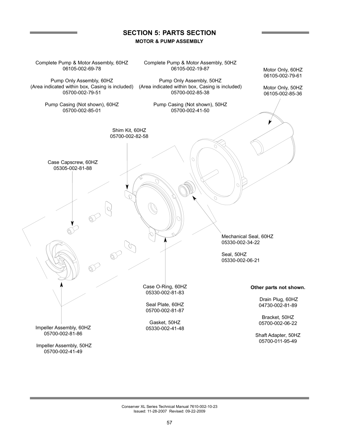 Jackson CONSERVER XL2, CONSERVER AXL2-CMR, CONSERVER AXL2-CML, CONSEVER AXL Motor & Pump Assembly, Other parts not shown 