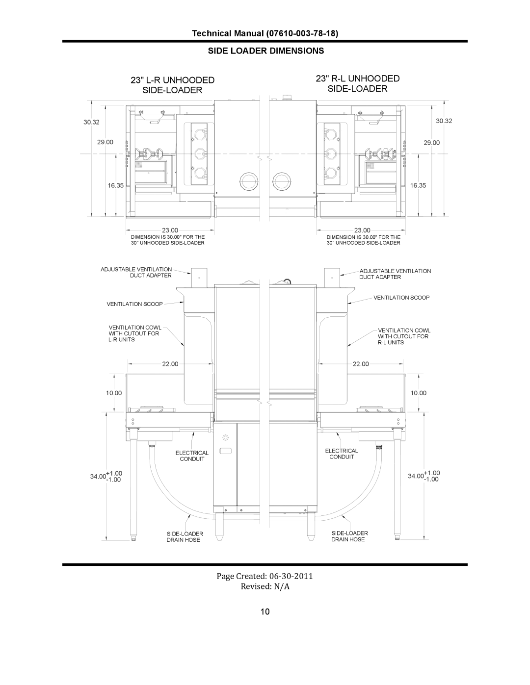 Jackson CREW 66S, CREW 44S, CREW SERIES	 RACK CONVEYOR	DISHMACHINES manual Side-Loader, Side Loader Dimensions 