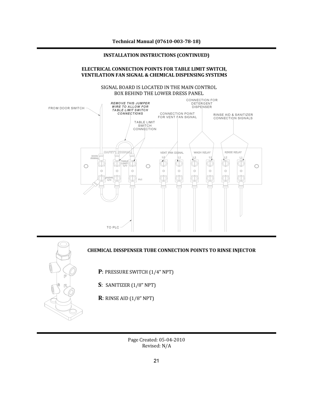 Jackson CREW 44S, CREW 66S manual Chemical Disspenser Tube Connection Points to Rinse Injector 